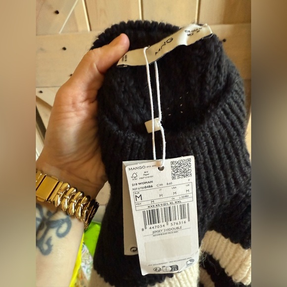 NWT Mango Black and Cream Striped Turtleneck Sweater - Picture 5 of 9